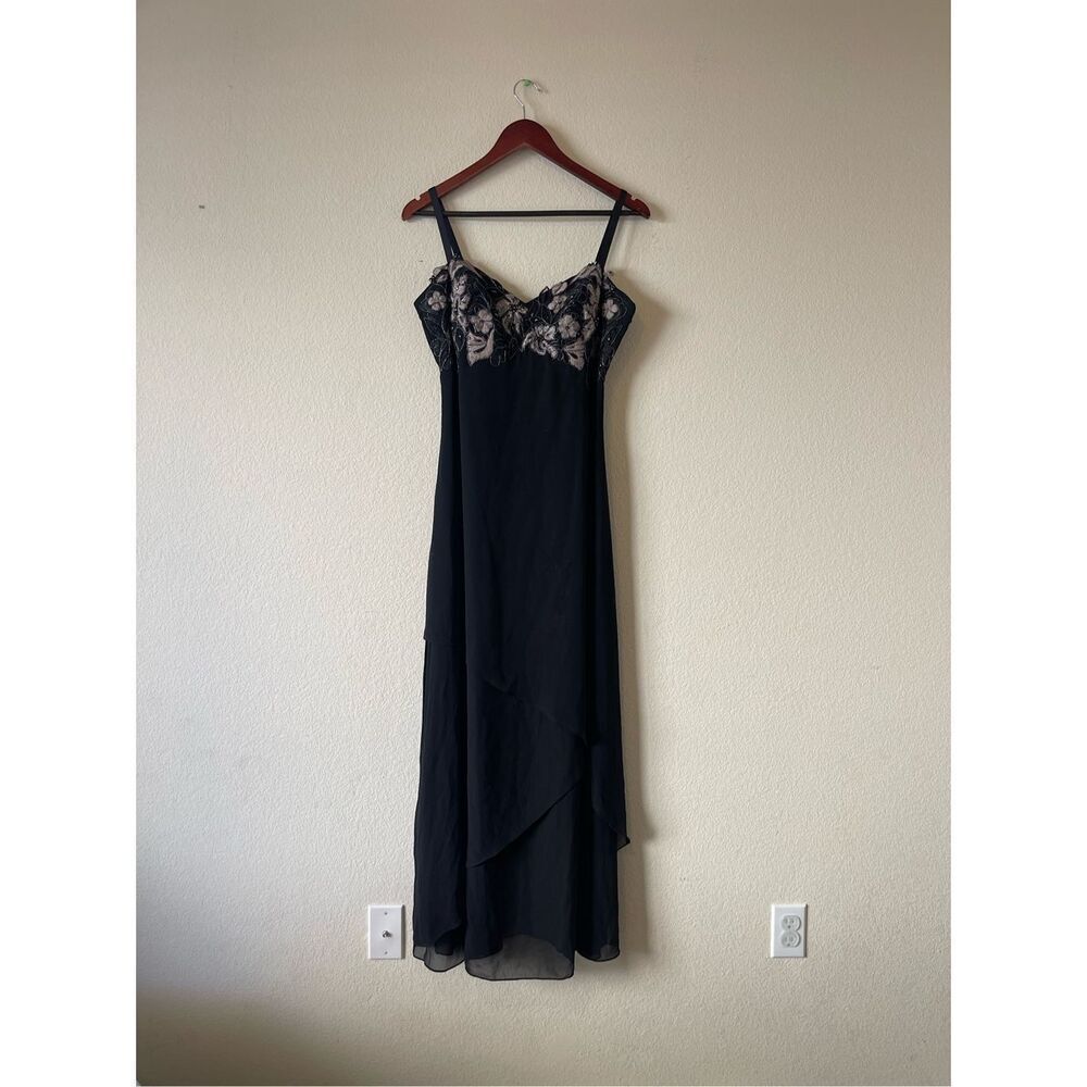 90s y2k fairycore whimsy black chiffon midi dress‎